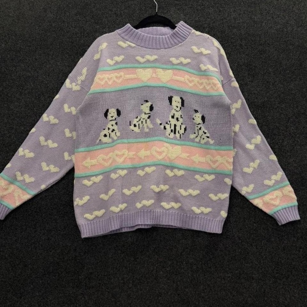 Vintage Adele Dalmatian Sweater Lavender Pastel Novelty Knit Top 90s